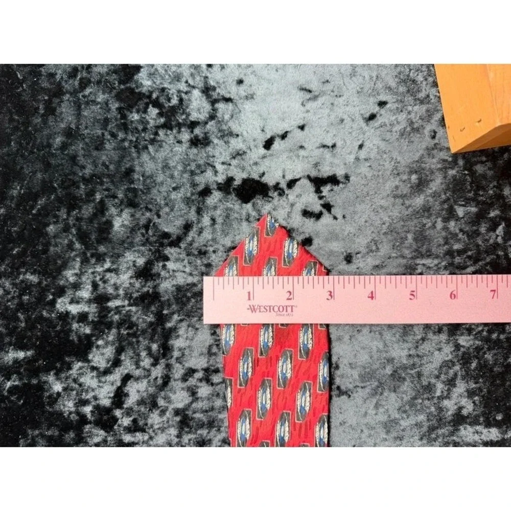 Boys Clip-On Tie Red Blue Geometric 17